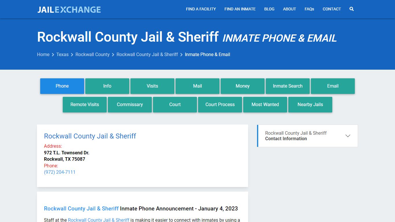 Inmate Phone - Rockwall County Jail & Sheriff, TX - Jail Exchange